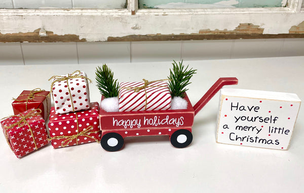 Wood wagon for Christmas decor, Red wagon