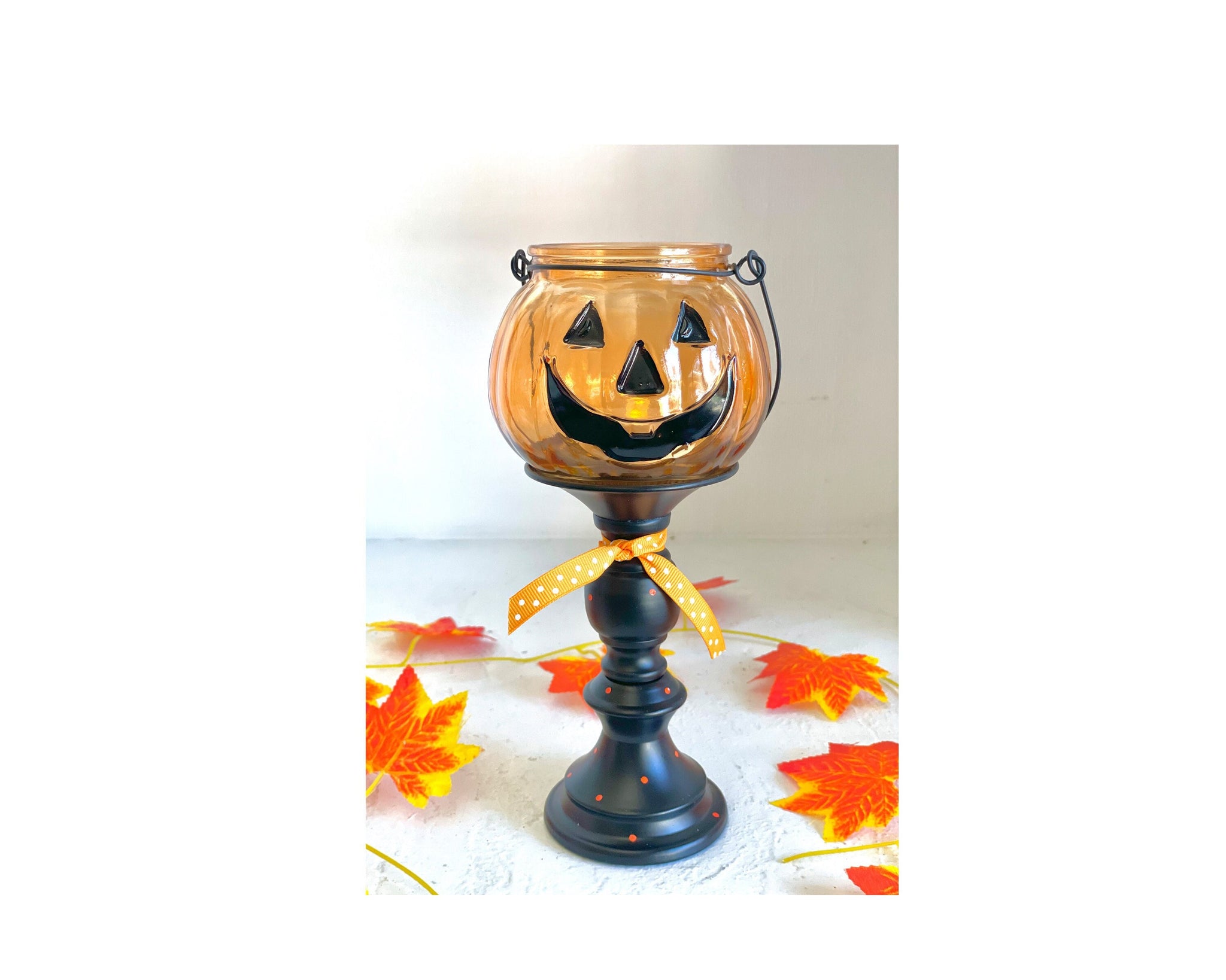 Pumpkin candle holder, Halloween tiered tray decor
