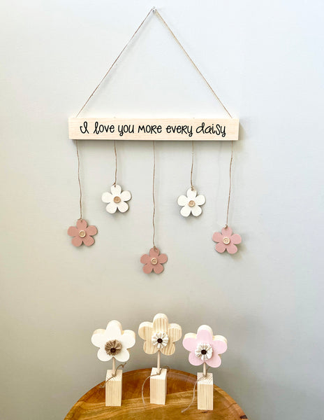 Wooden flower wall hanging, Daisies for nursery decor