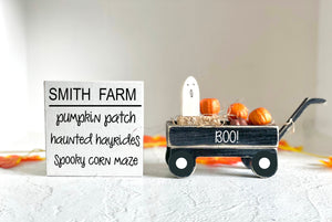 Personalized Halloween decor, Haunted hayrides wooden wagon, mini ghost
