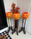 Pumpkin planters set of 2, Halloween candy bowls for porch, Pumpkin bucket for trick or treaters