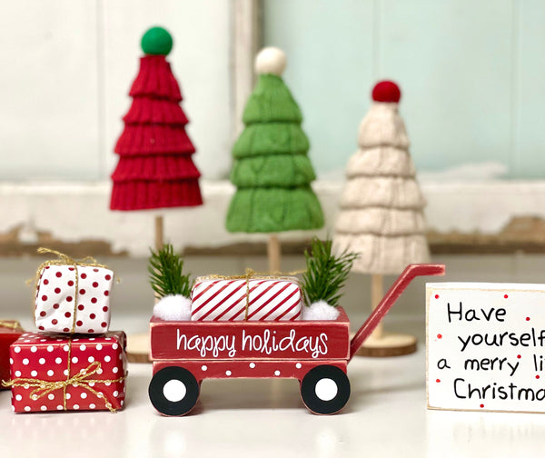 Wood wagon for Christmas decor, Red wagon