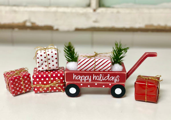 Wood wagon for Christmas decor, Red wagon