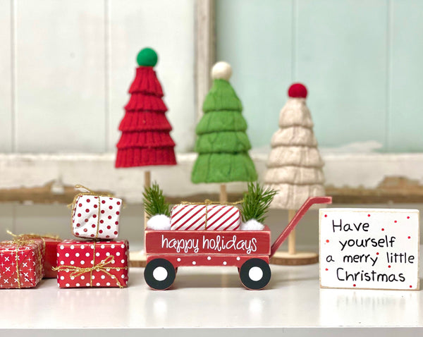 Wood wagon for Christmas decor, Red wagon