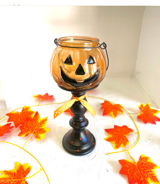 Pumpkin candle holder set, Halloween tiered tray decor