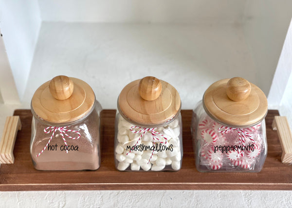 Hot cocoa bar, Jars and tray for hot cocoa station