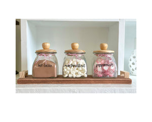 Hot cocoa bar, Jars and tray for hot cocoa station