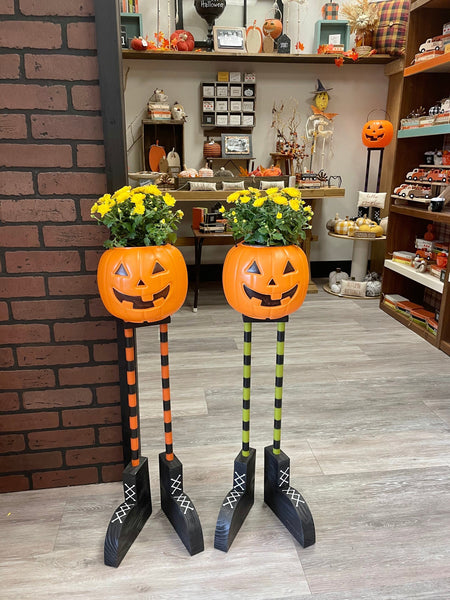 Pumpkin planters set of 2, Halloween candy bowls for porch, Pumpkin bucket for trick or treaters