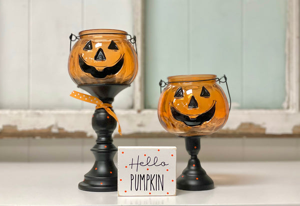 Pumpkin candle holder set, Halloween tiered tray decor