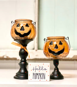 Pumpkin candle holder set, Halloween tiered tray decor