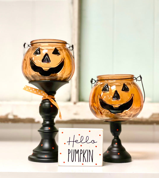 Pumpkin candle holder set, Halloween tiered tray decor