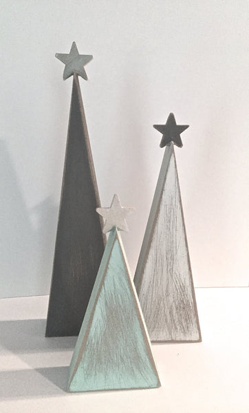 Rustic Christmas, wood Christmas trees, tree shelf sitters, primitive trees, Christmas decor, gray and aqua, modern decor, aqua tree,