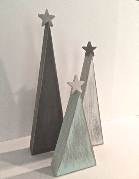 Rustic Christmas, wood Christmas trees, tree shelf sitters, primitive trees, Christmas decor, gray and aqua, modern decor, aqua tree,