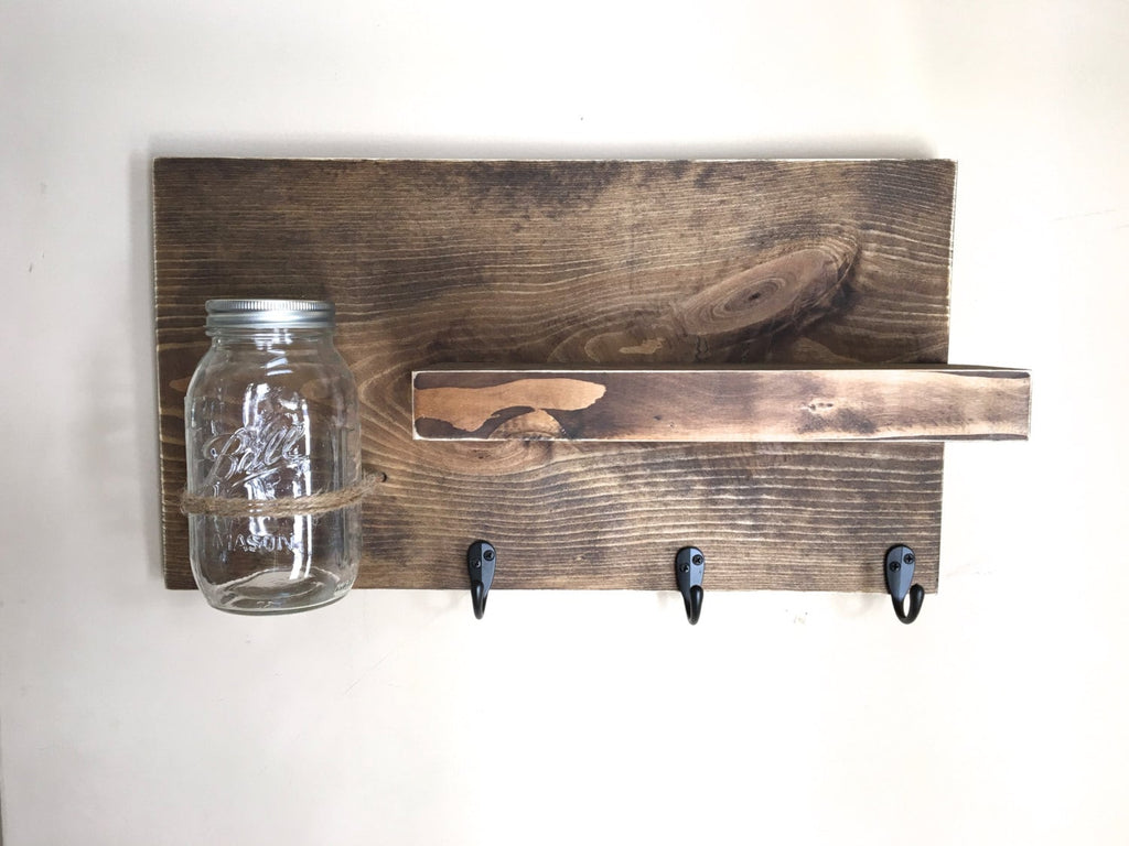 Rustic Key Rack. Barn Wood Shelf With Key Hooks. Rustic Key Hanger