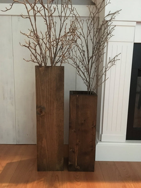 wooden vases, reclaimed wood, rustic, floor vases, set of two, farmhouse decor, large floor vase, rustic decor, porch decor