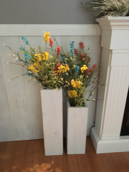 white wooden  vases, reclaimed wood, distressed wood, floor vases, set of two, farmhouse decor, large floor vase, rustic decor, porch decor