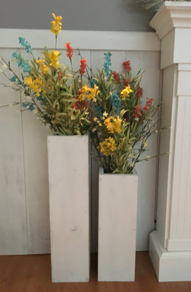 white wooden  vases, reclaimed wood, distressed wood, floor vases, set of two, farmhouse decor, large floor vase, rustic decor, porch decor