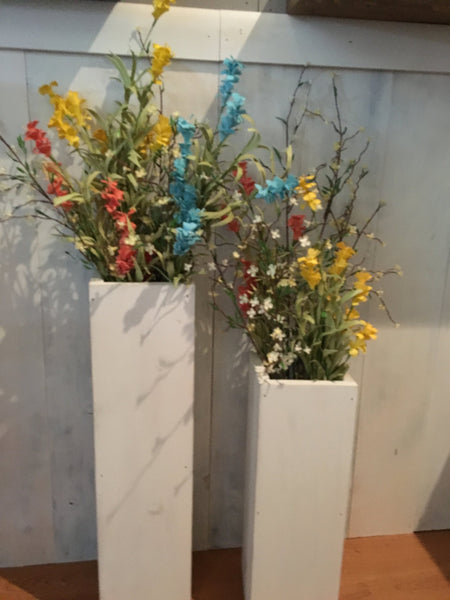white wooden  vases, reclaimed wood, distressed wood, floor vases, set of two, farmhouse decor, large floor vase, rustic decor, porch decor