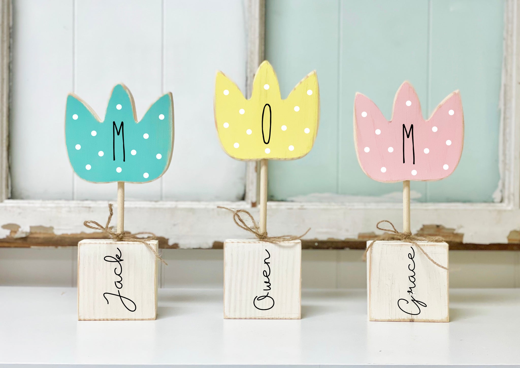 Mother's day personalized flowers, wood tulips